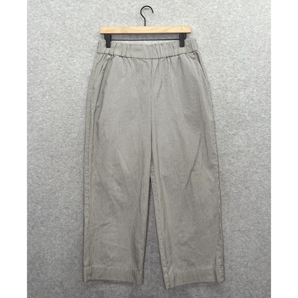 Everlane Pants Womens Large Black Beige Striped Pull On Wide Leg Cropped Organic